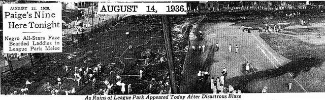 Newspaper clipping with image of ballpark, "As ruins of league park appeared today after disastrous blaze" Newspaper clipping with image of ballpark, "As ruins of league park appeared today after disastrous blaze"